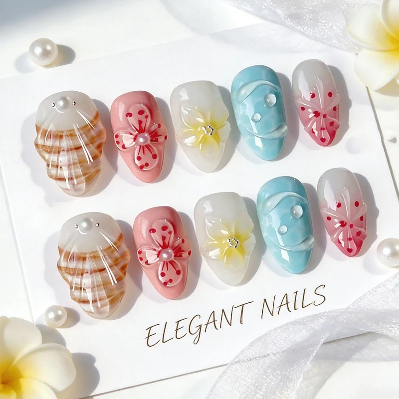 Künstlerische 3D Floral Press-On Nagelkunst Karnz