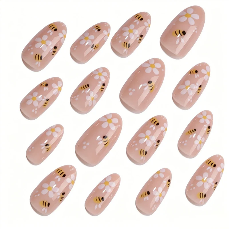 Kunstnagelset mit verspieltem Bienen- und Blumenmotiv Karnz