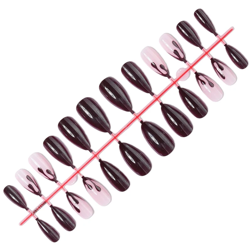 Kunstnagelset mit stilvollem Schwarz-Rosa Design Karnz