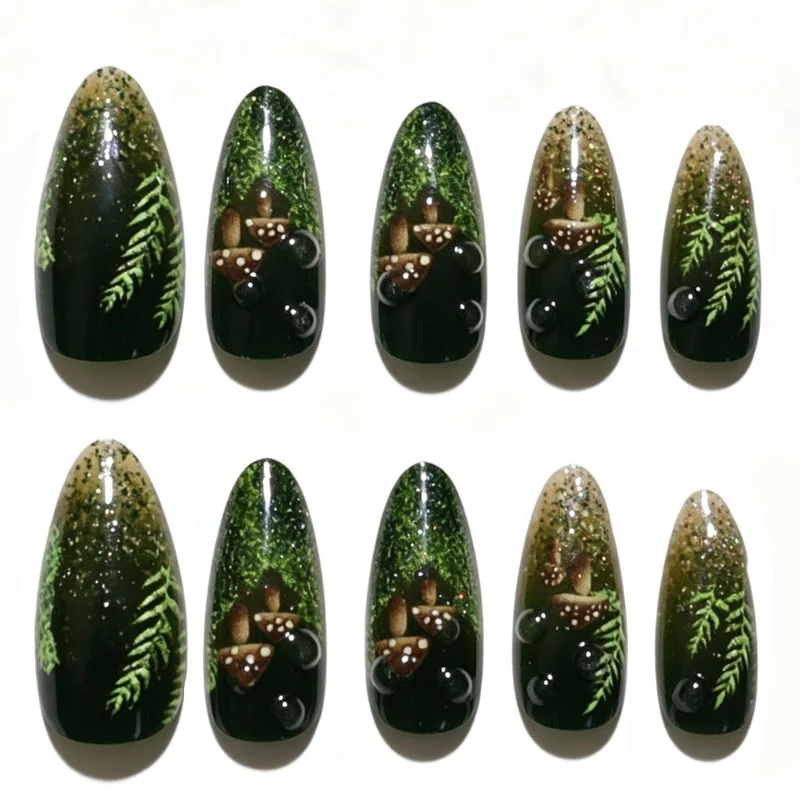 Kunstnagelset mit glamourösem Moos-Design Karnz