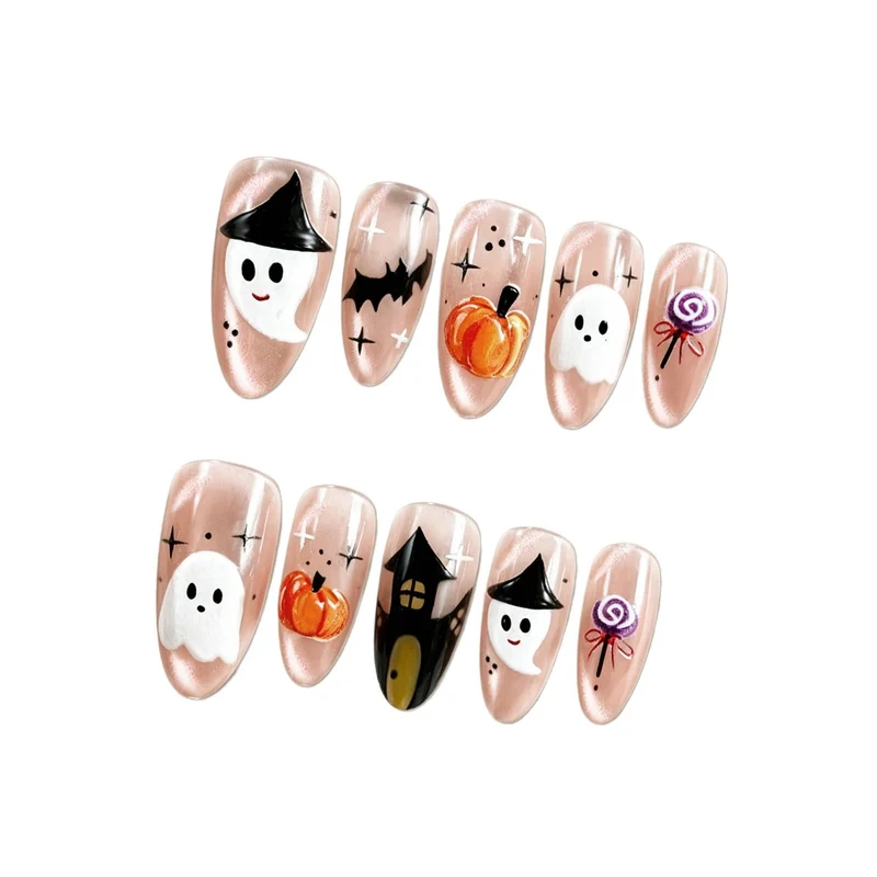 Kunstnagelset mit fröhlichem Halloween-Motiv und künstlerischen Designs Karnz