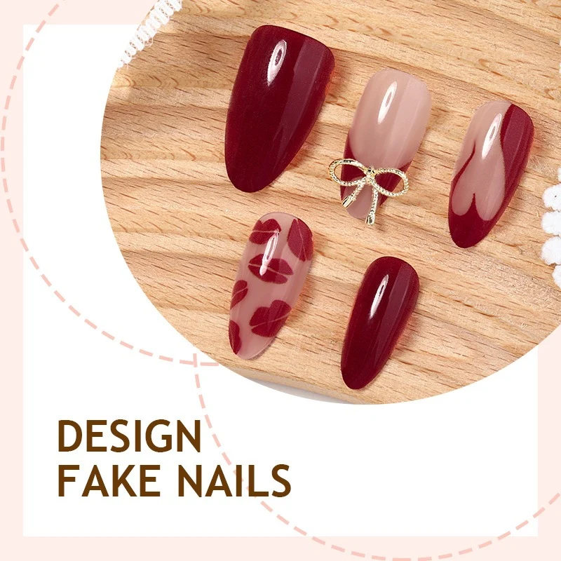 Kunstnagelset mit romantischen Schleifen- und Kusslippenmotiven Karnz