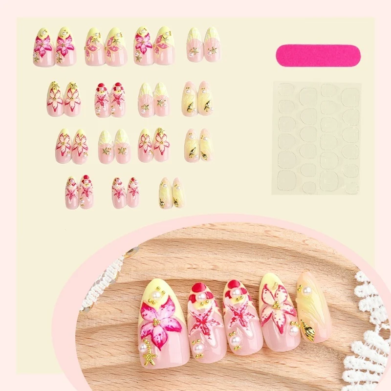 Kunstnagelset mit luxuriösen 3D-Details und floralem Design Karnz
