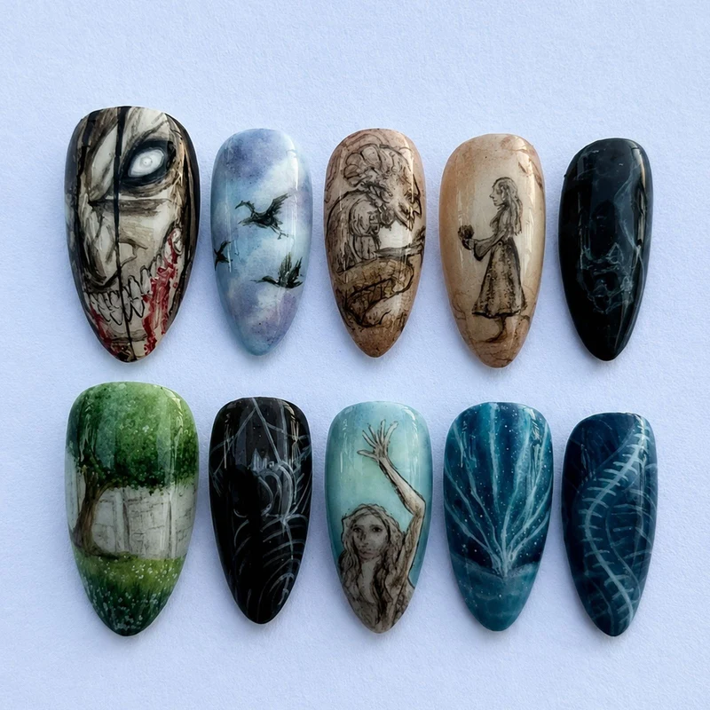 Kunstnagelset mit kreativen und fantasievollen Designs Karnz