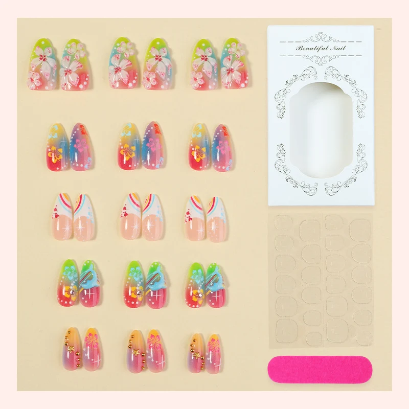 Kunstnagelset mit kreativen Blumen- und Regenbogenmustern Karnz