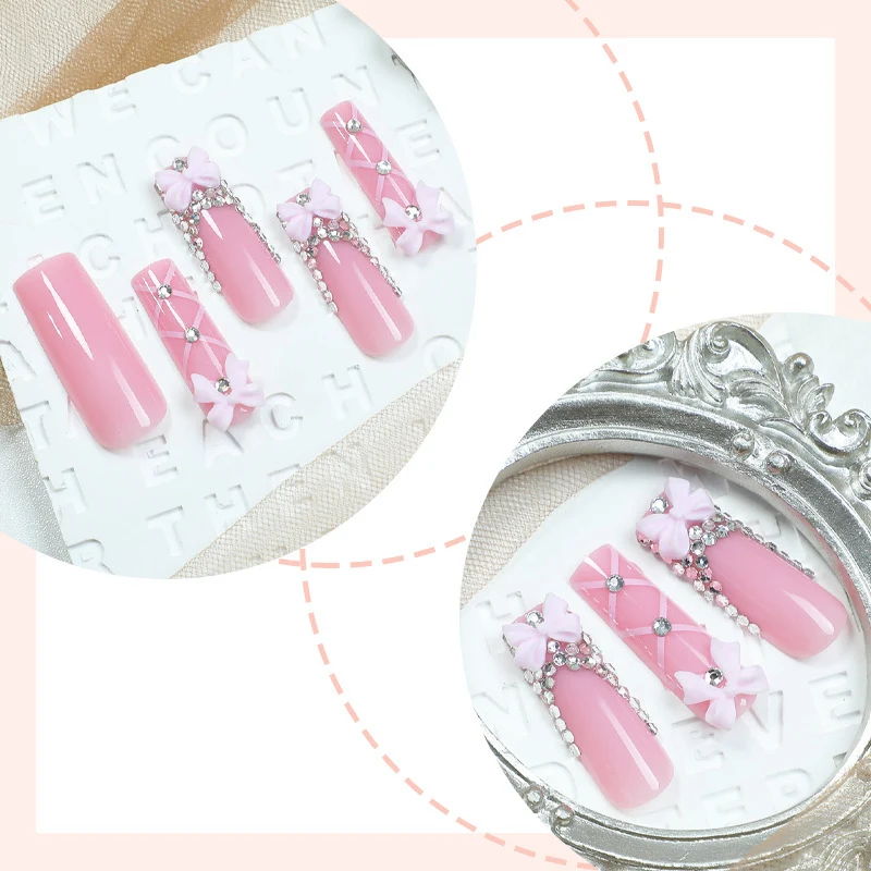 Kunstnagelset mit eleganten Schleifen- und Glitzerakzenten Karnz