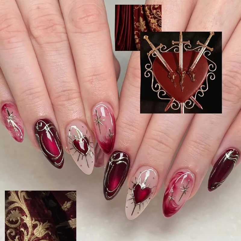 Kunstnagelset mit eleganten Herz- und Glitzermotiven Karnz