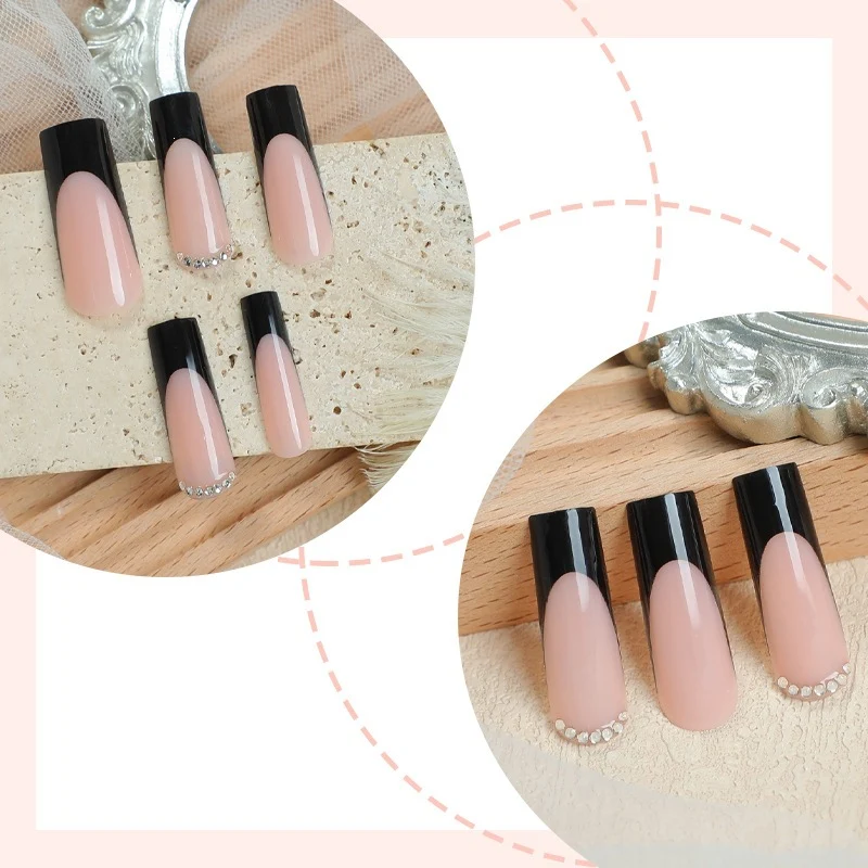 Kunstnagelset mit eleganten französischen Spitzen und Glitzerakzenten Karnz