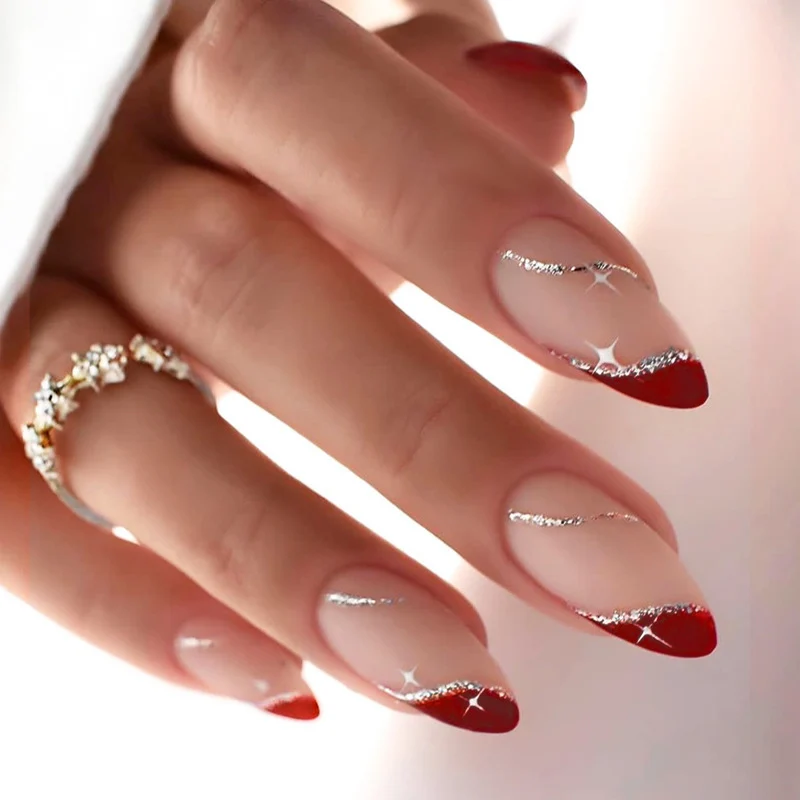 Kunstnagelset mit Eleganten Farbverlauf und Glitzerakzenten Karnz