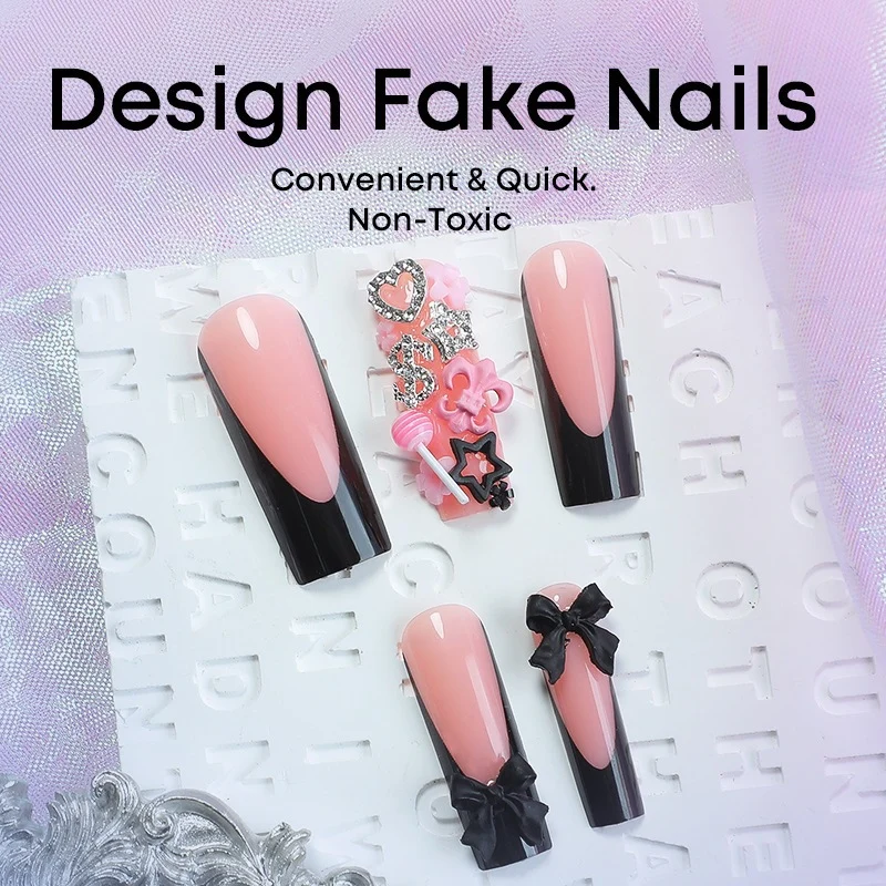 Kunstnagelset mit elegantem Schwarz-Rosa Design Karnz