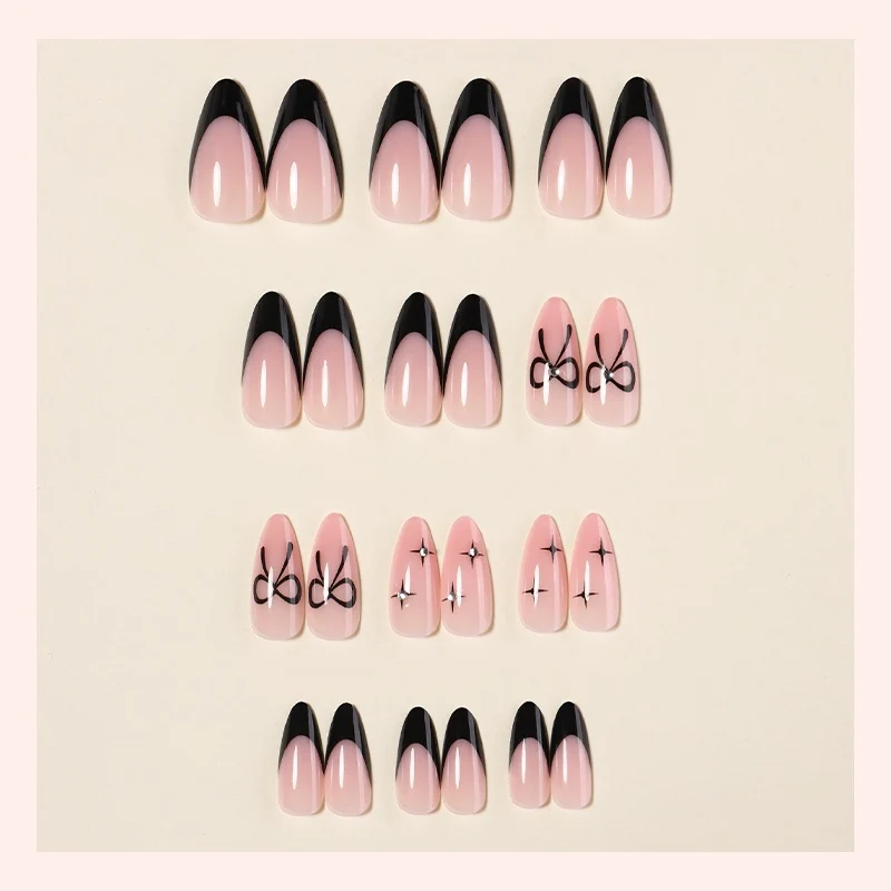 Kunstnagelset mit elegantem Ombre-Design und kreativem Schleifenmotiv Karnz