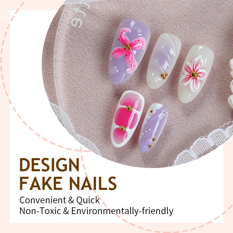 Kunstnagelset mit elegantem floralen Design und 3D-Akzenten Karnz