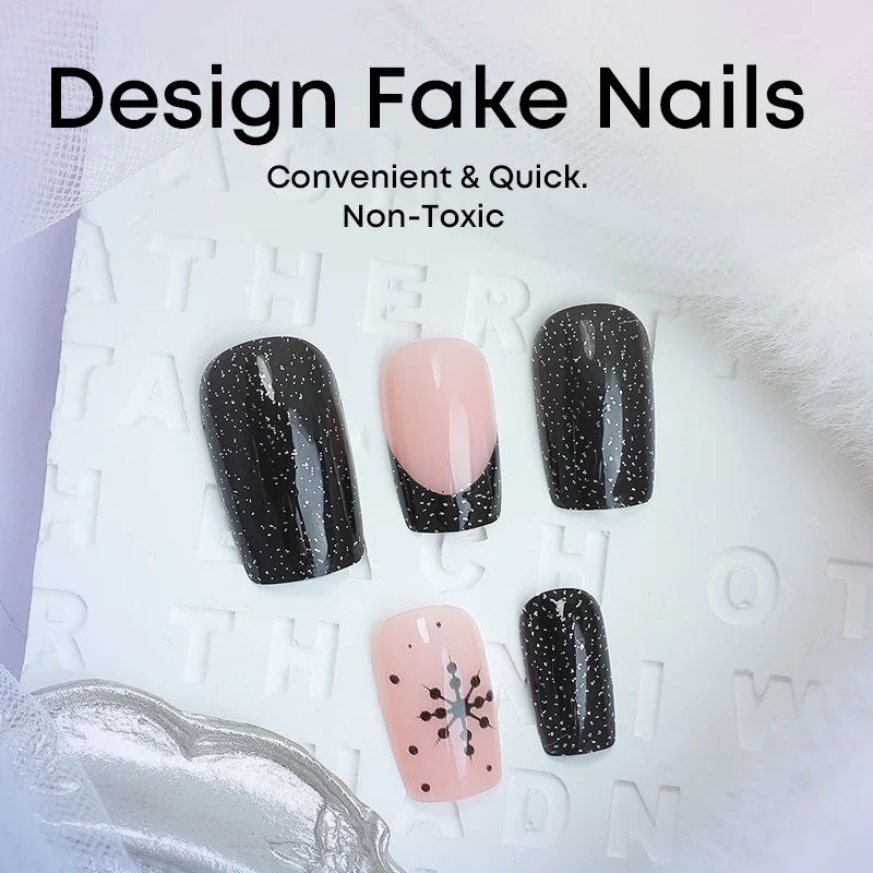 Kunstnagelset mit edlen Schwarz- und Rosé-Designs Karnz