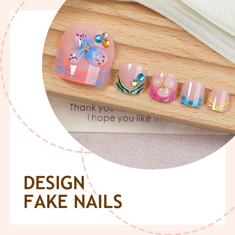 Kunstnagelset mit bunten Schmetterlings- und Blumenmotiven Karnz