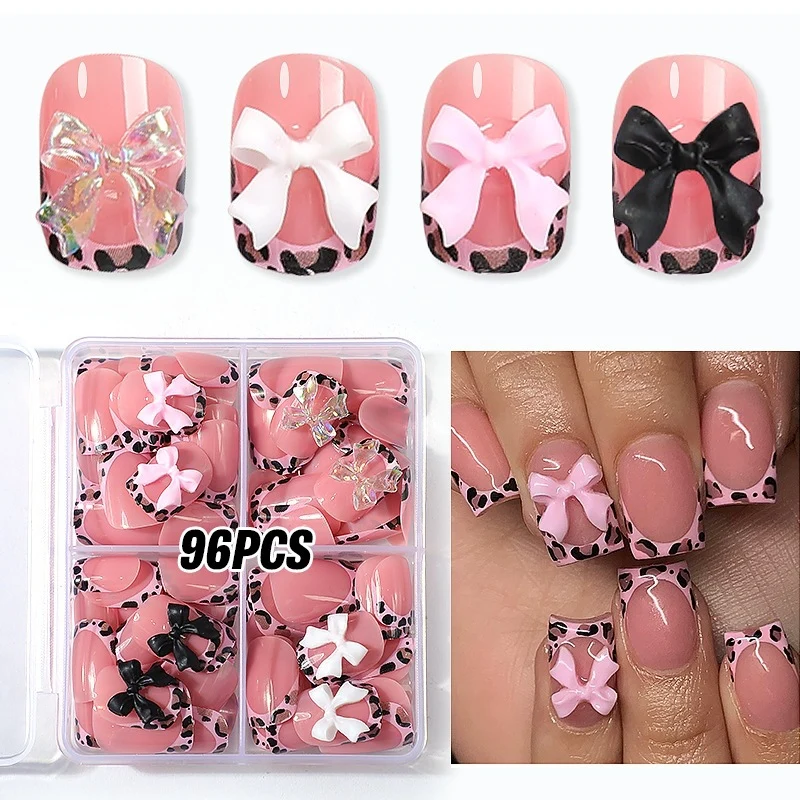 Kunstnagelset mit bunten Schleifen- und Leopardenmotiven Karnz