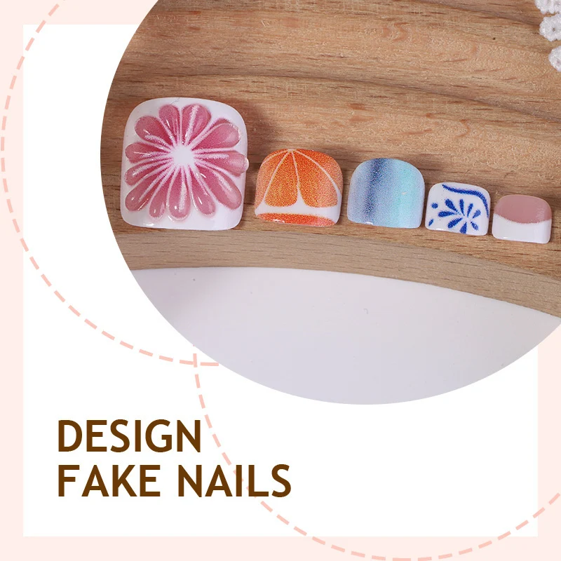 Kunstnagelset mit bunten Blumen- und Fruchtmotiven Karnz